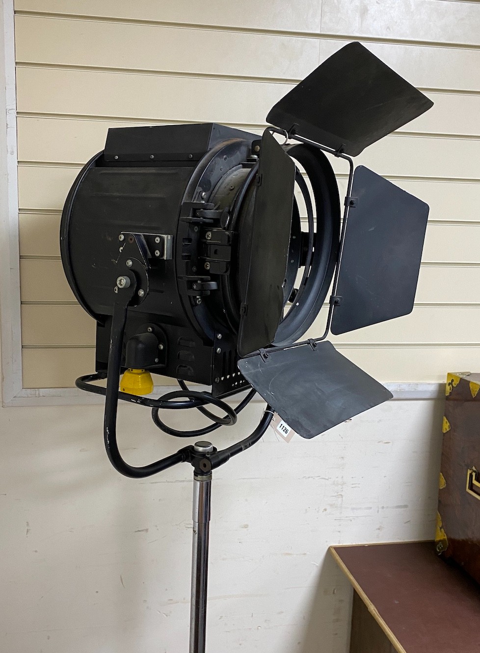 A late 20th century Anglia Television Studios spotlight, height 194cm